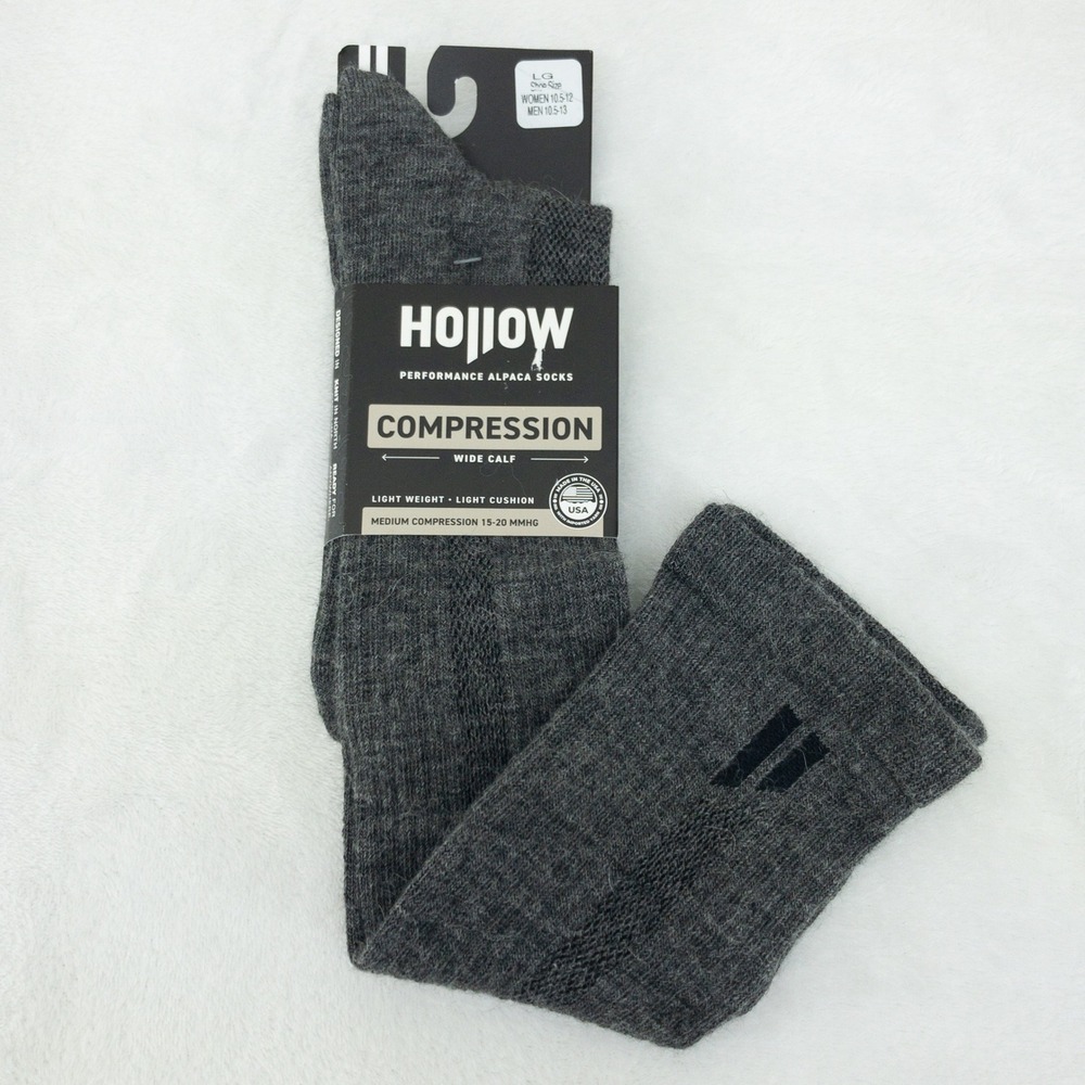 Hollow Compression Socks Mens Large Grey Wide Calf Alpaca Blend 15-20 mmHg